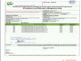 Nigeria SONCAP Product Certificate